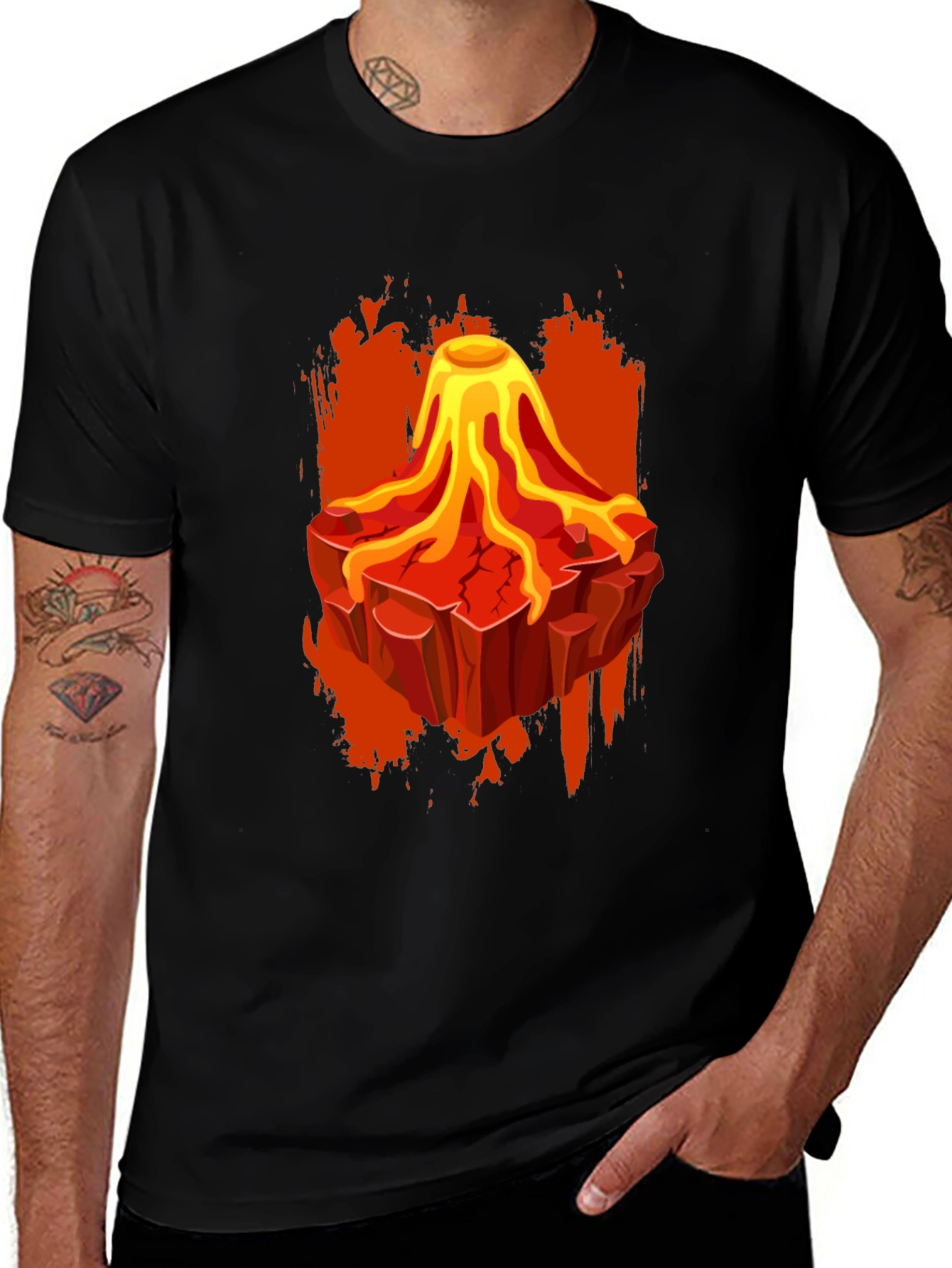 Volcano Lava Graphic Print Black T-Shirt