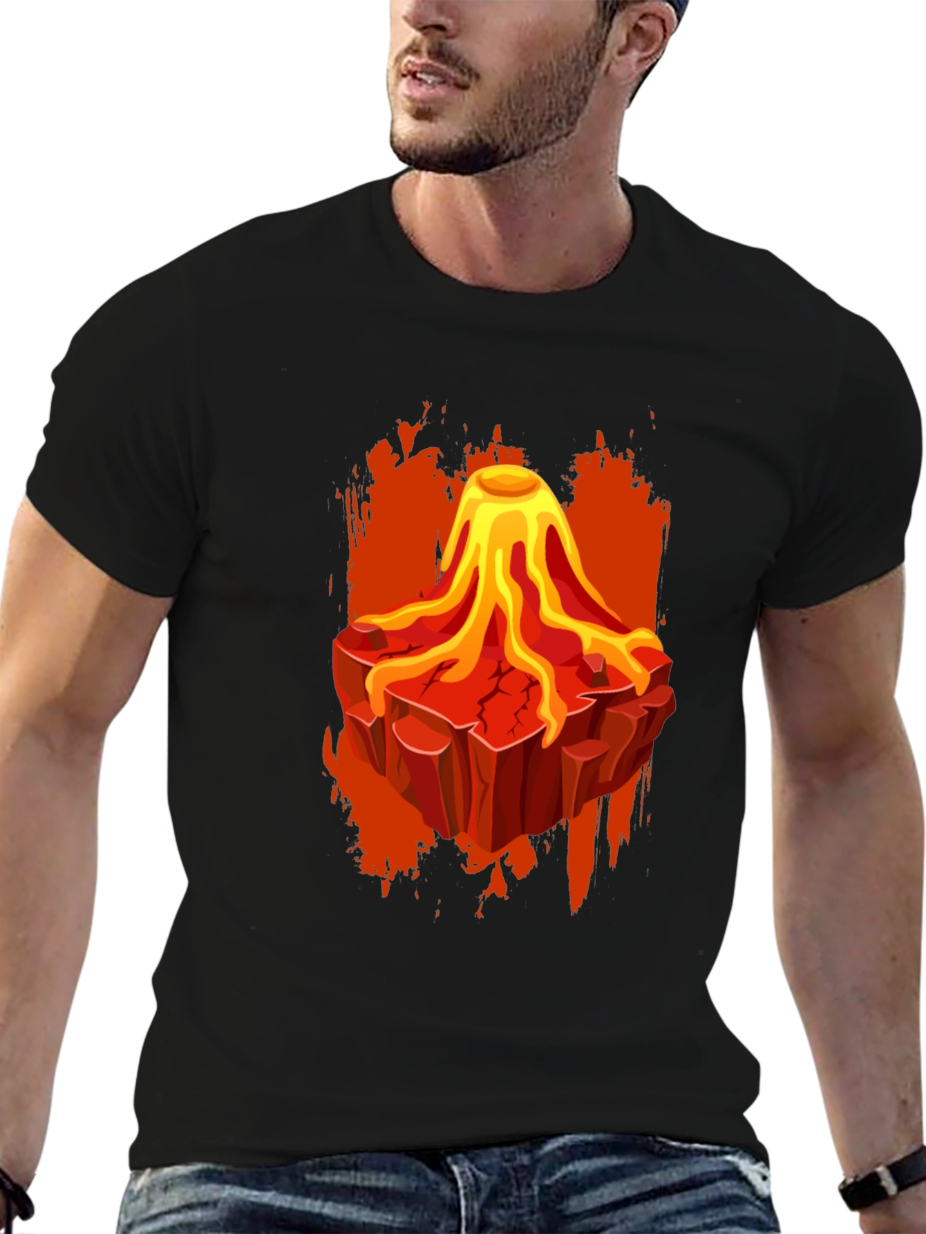 Volcano Lava Graphic Print Black T-Shirt