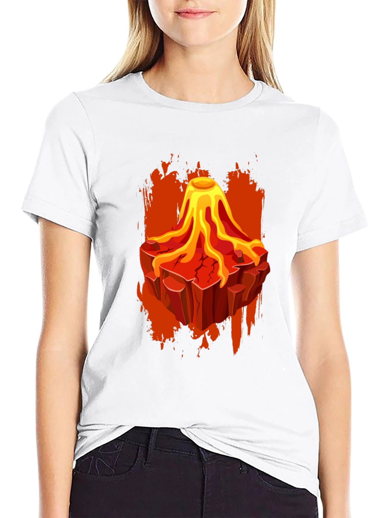 Volcano Lava Graphic Print Black T-Shirt
