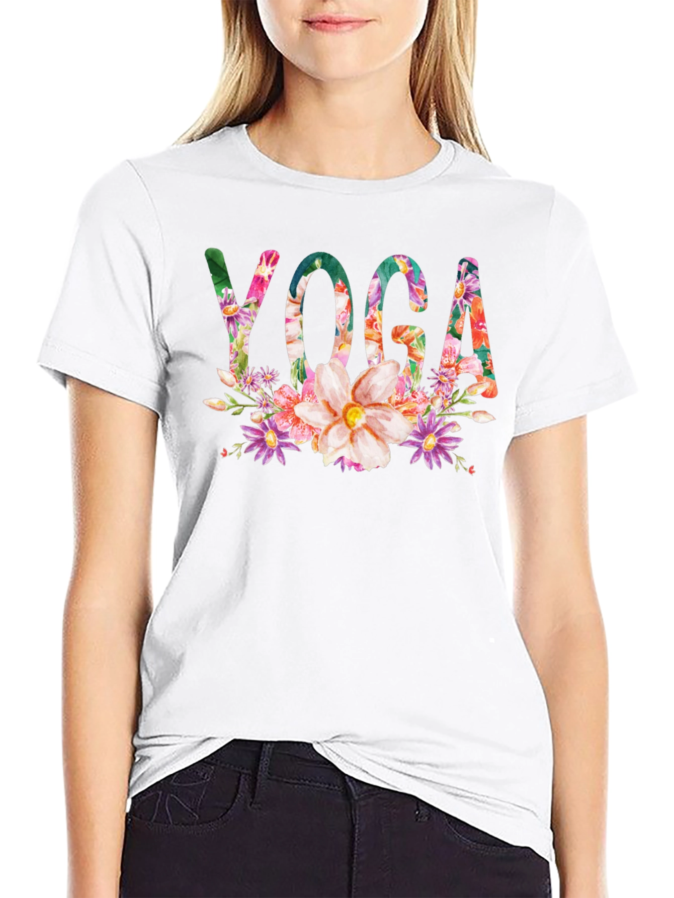 Floral Yoga T-Shirt - Black