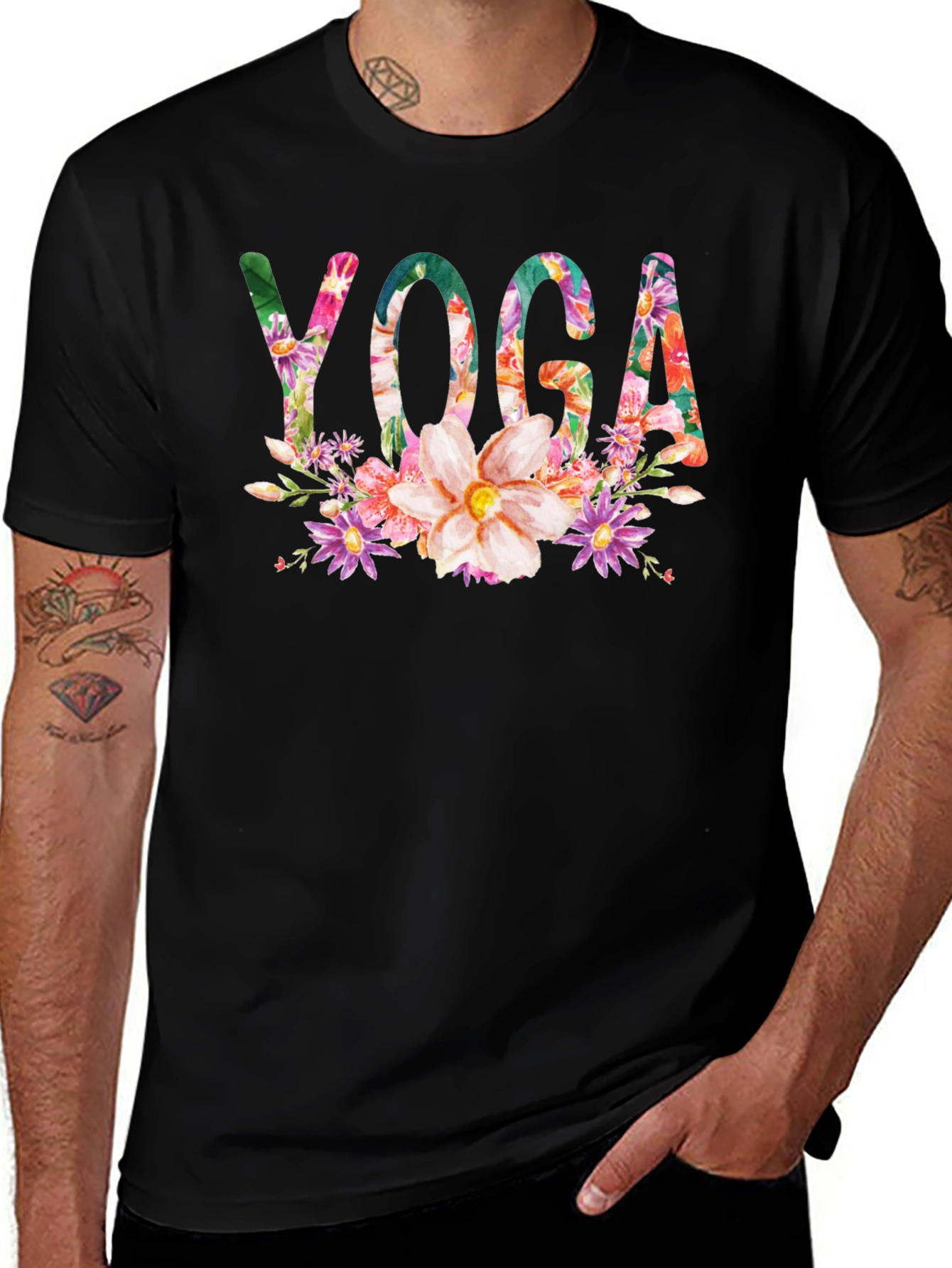 Floral Yoga T-Shirt - Black
