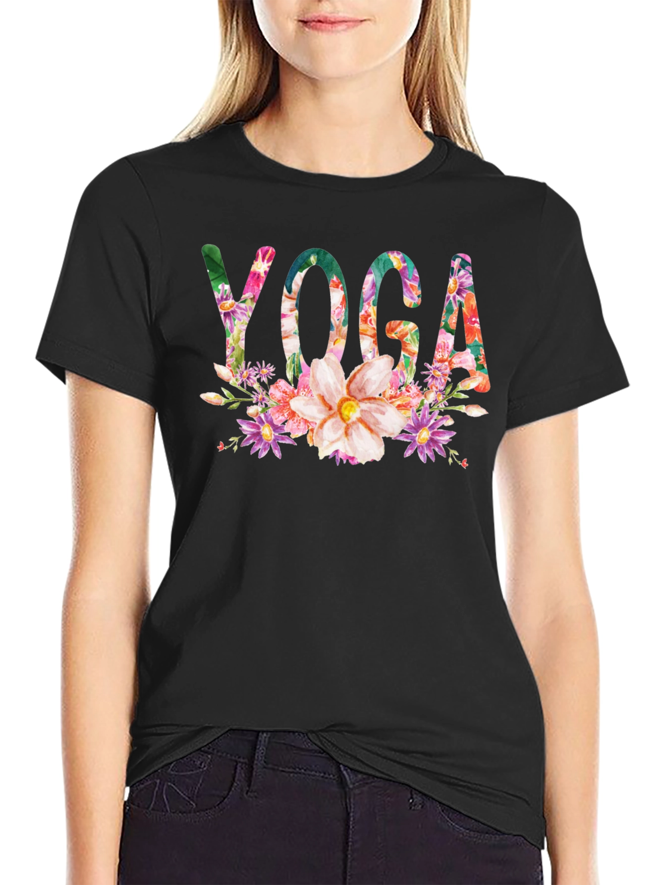 Floral Yoga T-Shirt - Black