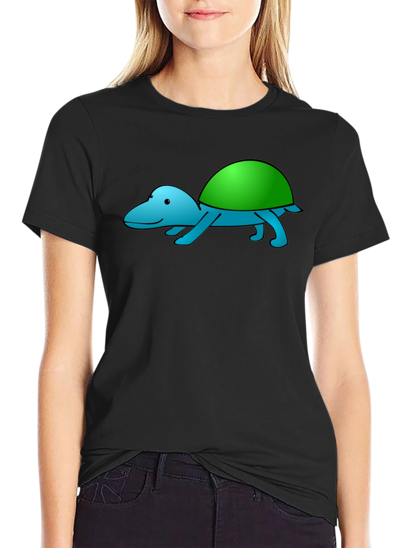 Cartoon Turtle Graphic Tee - Black Casual Shirt