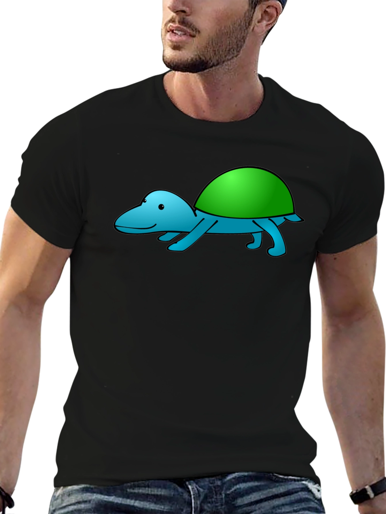 Cartoon Turtle Graphic Tee - Black Casual Shirt