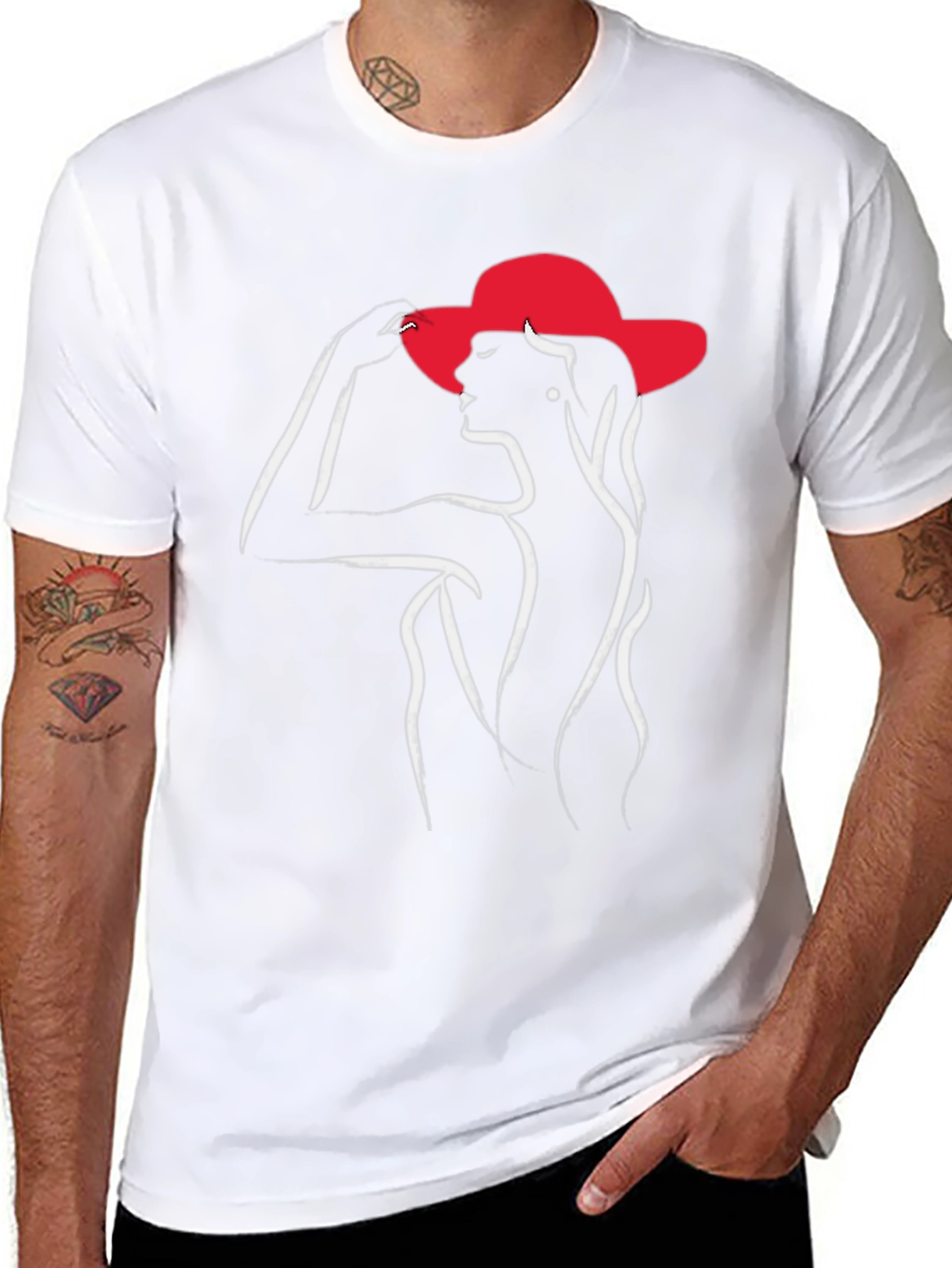 Elegant Woman in Hat Graphic T-Shirt
