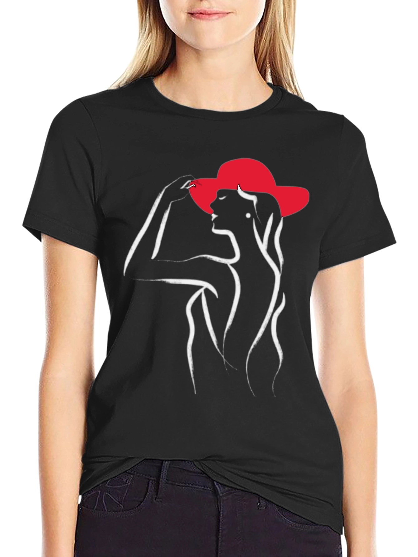 Elegant Woman in Hat Graphic T-Shirt