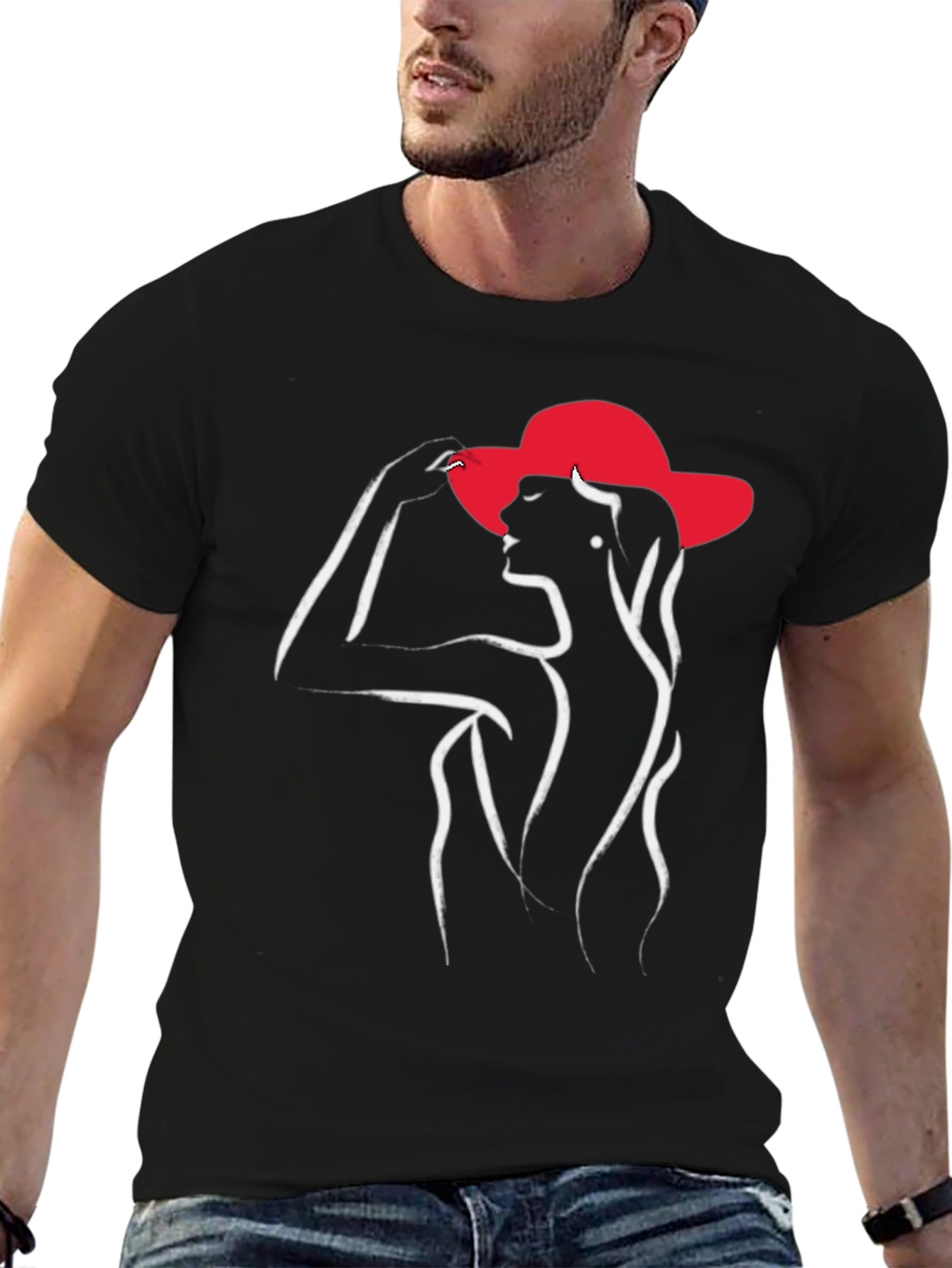 Elegant Woman in Hat Graphic T-Shirt
