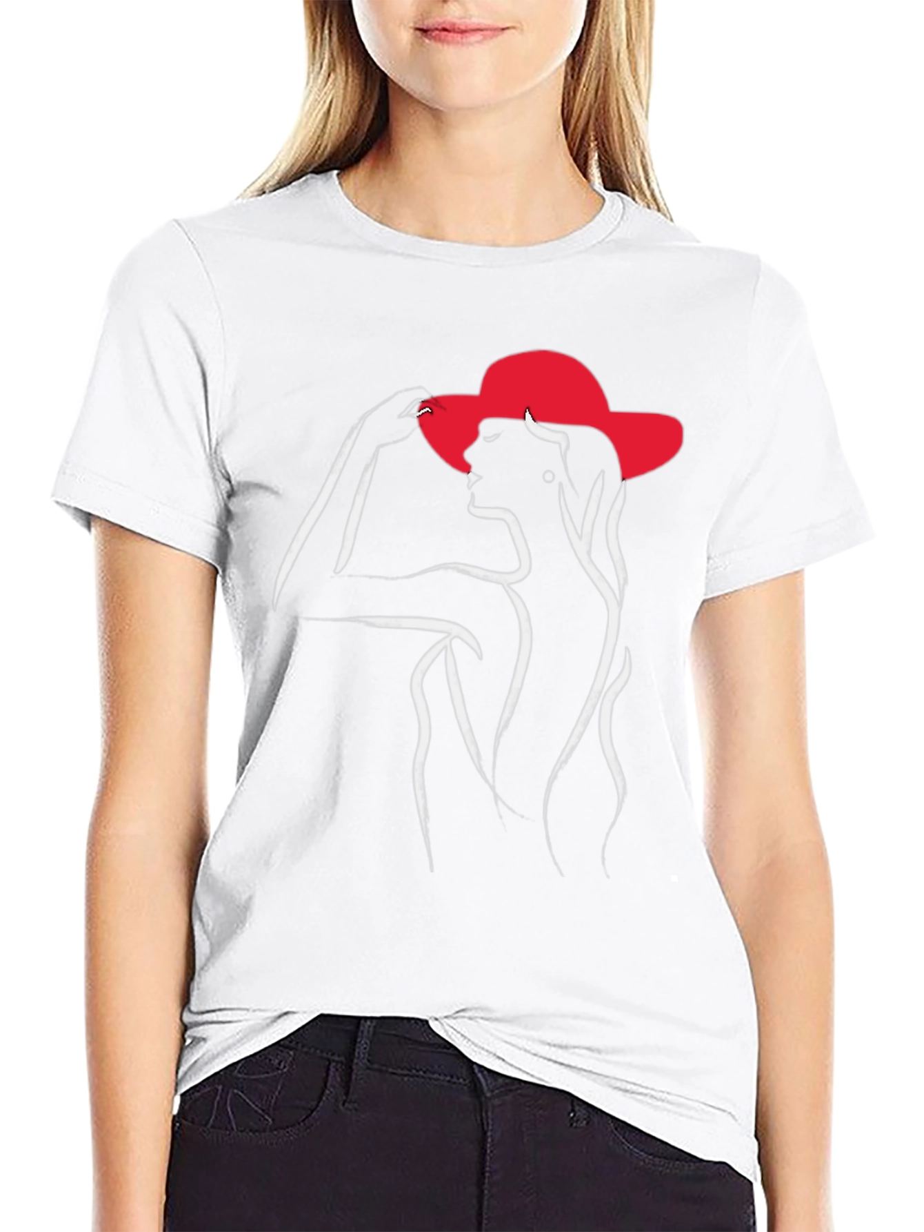 Elegant Woman in Hat Graphic T-Shirt