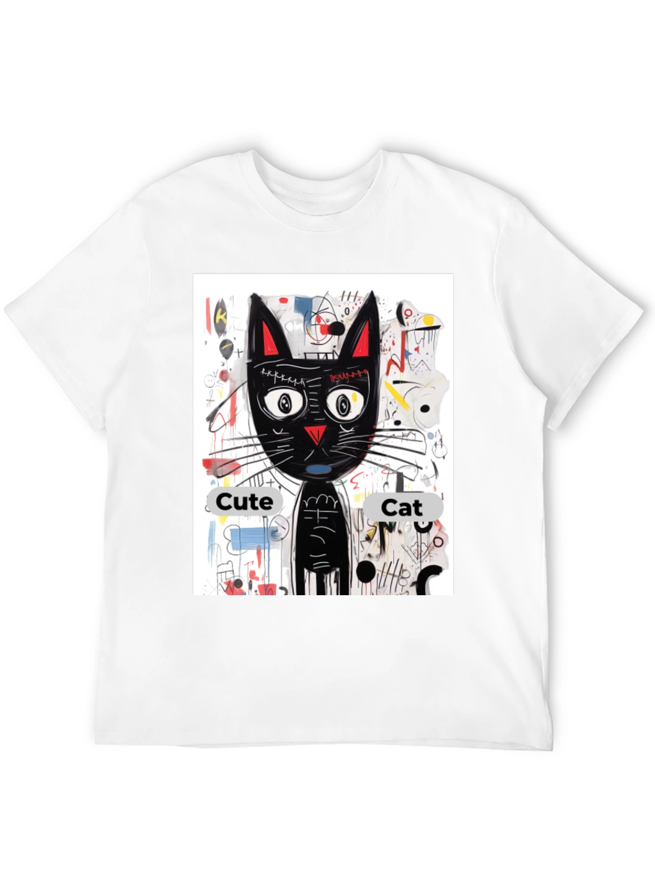 Cool Cat Graphic Tee - Artistic Black Cat Shirt