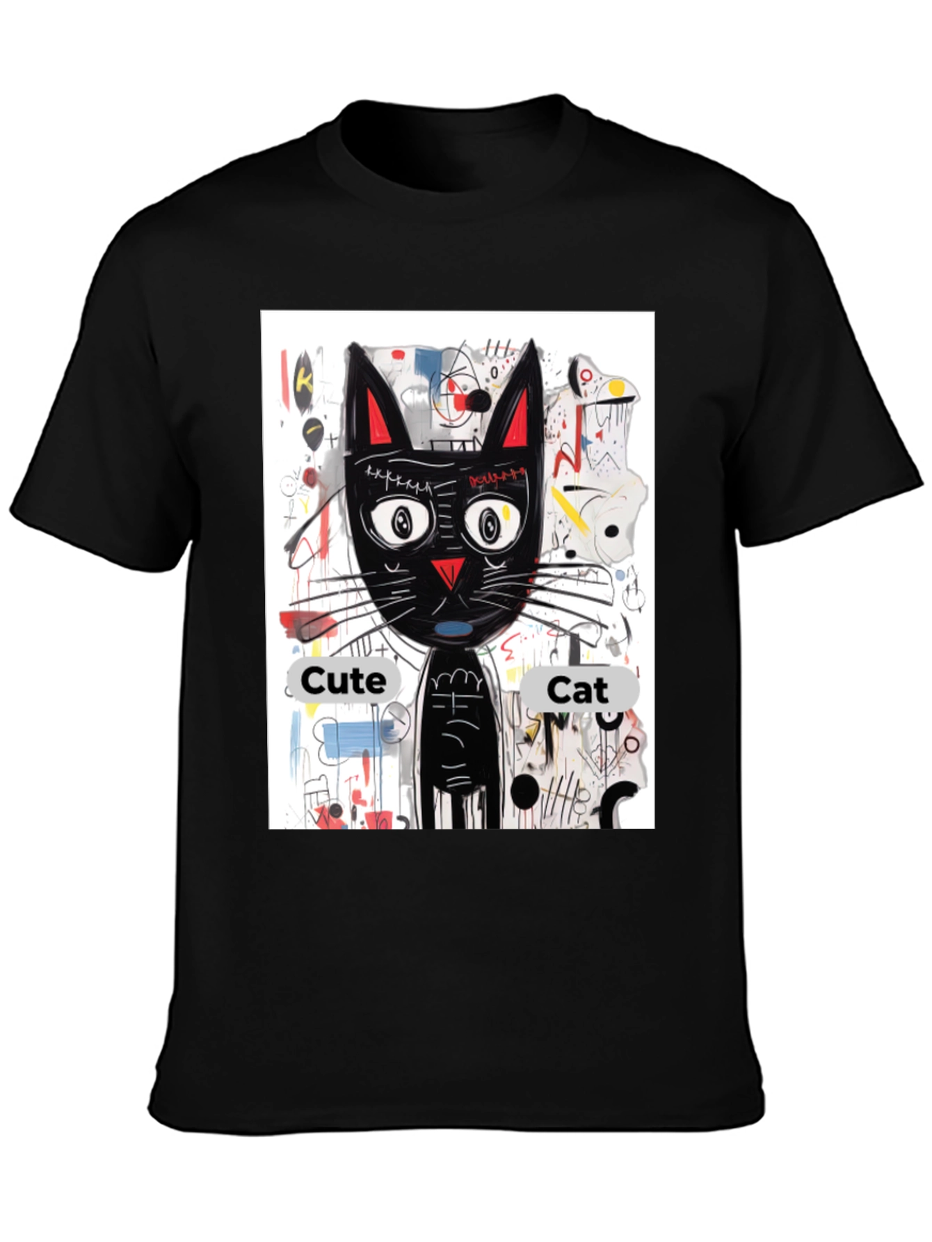 Cool Cat Graphic Tee - Artistic Black Cat Shirt