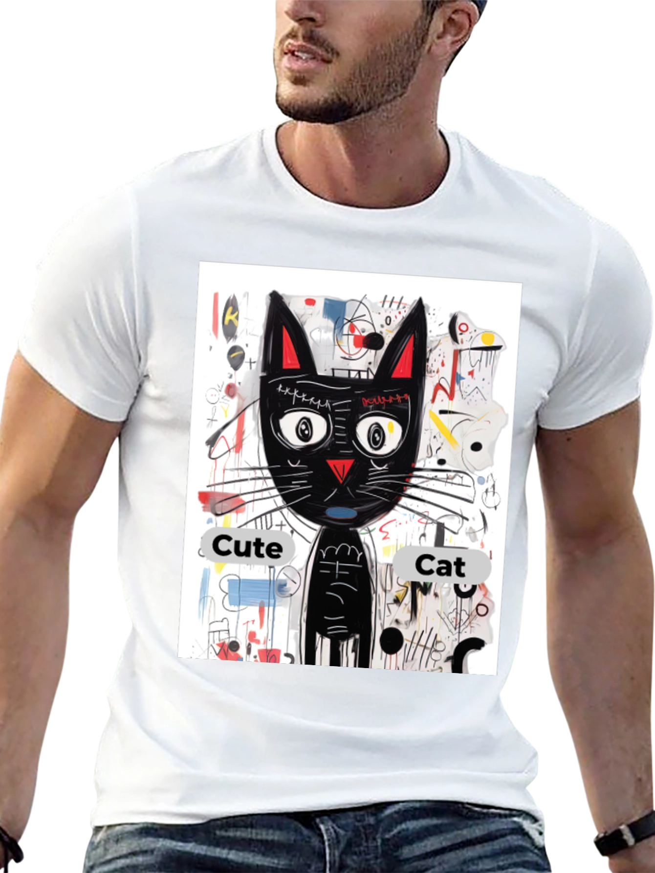 Cool Cat Graphic Tee - Artistic Black Cat Shirt