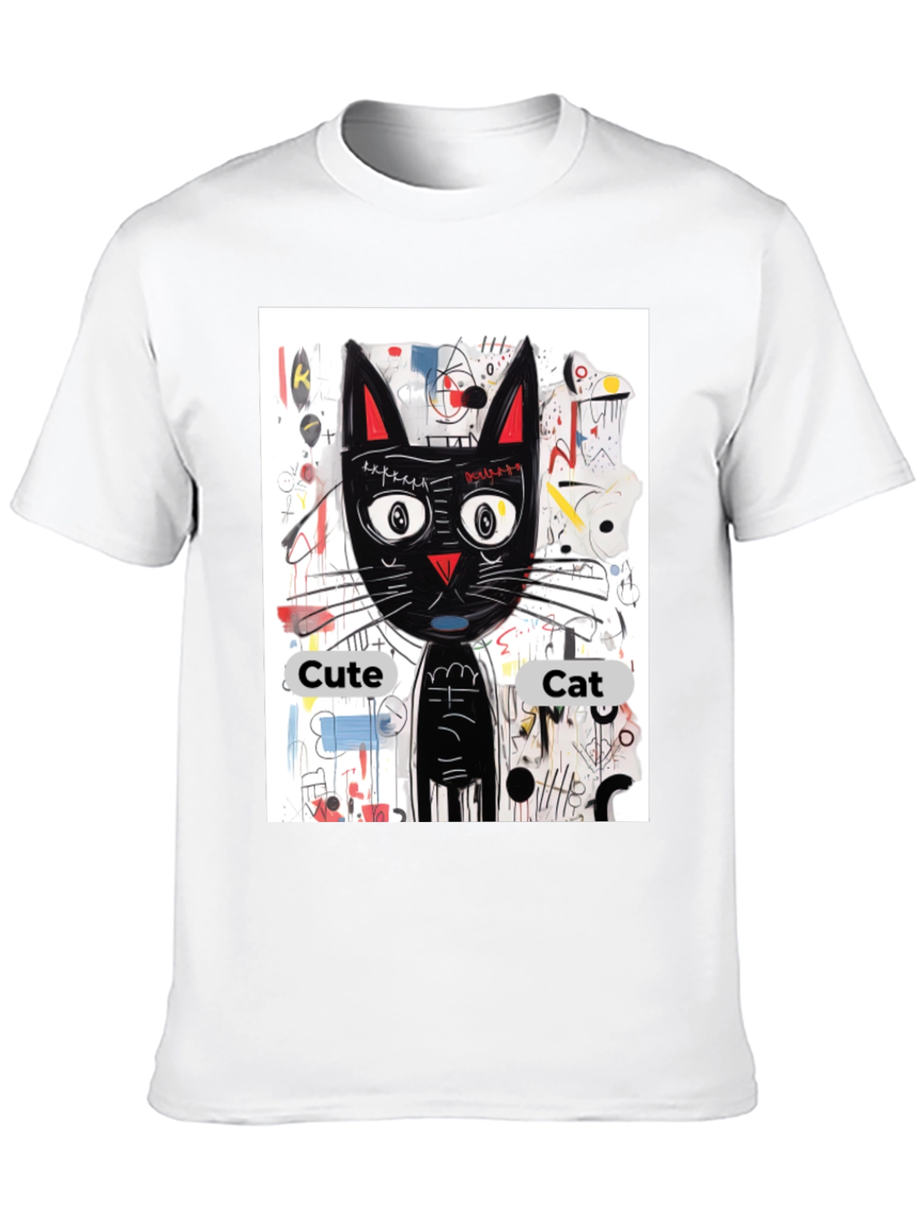 Cool Cat Graphic Tee - Artistic Black Cat Shirt
