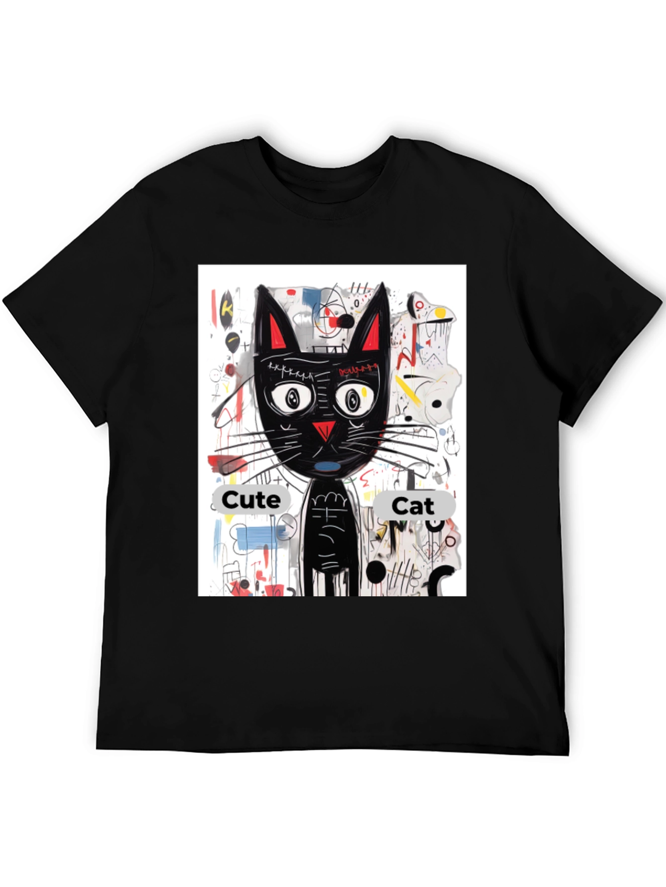Cool Cat Graphic Tee - Artistic Black Cat Shirt