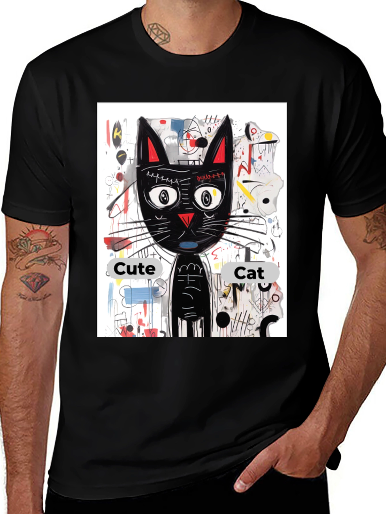 Cool Cat Graphic Tee - Artistic Black Cat Shirt