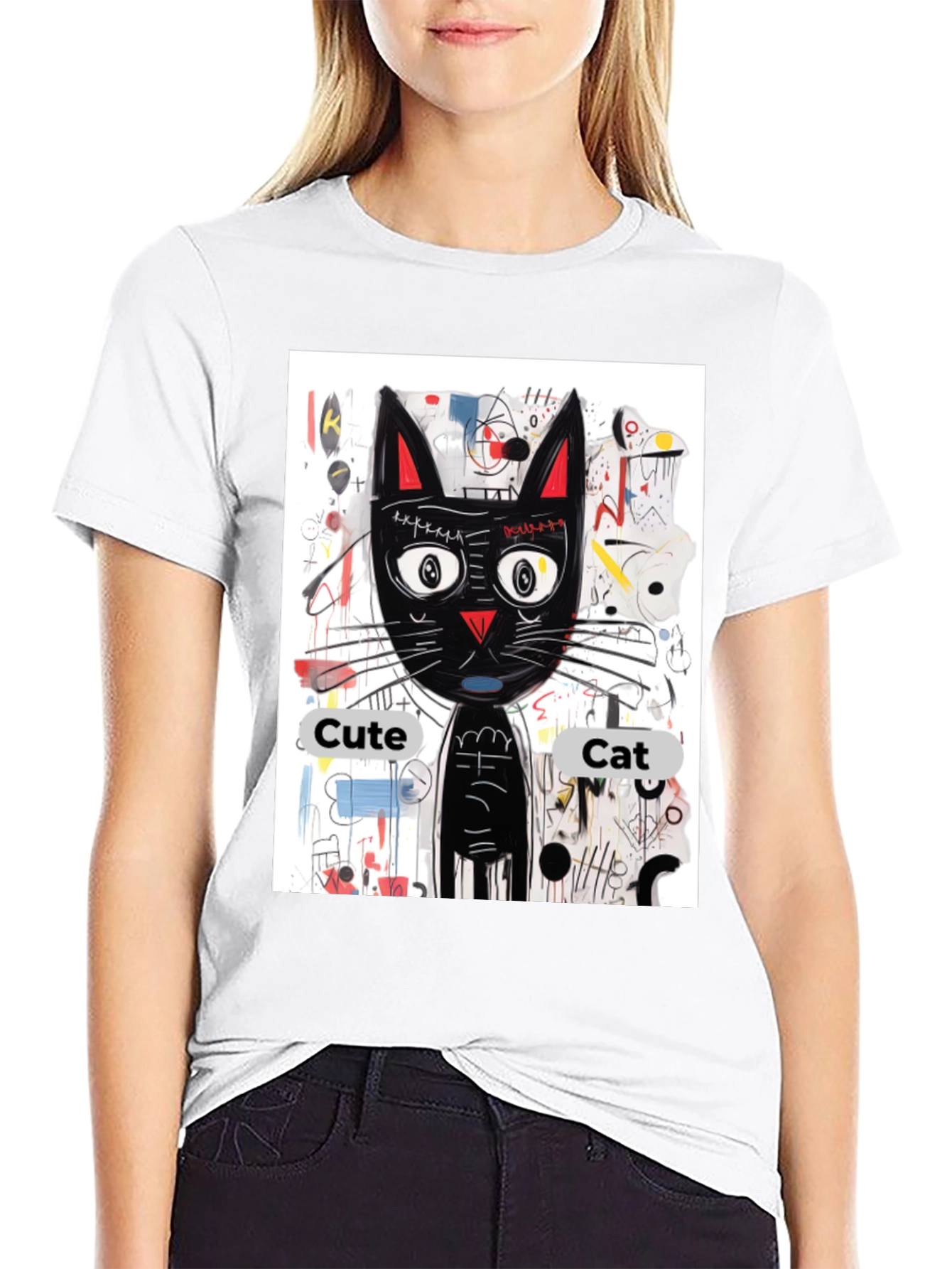 Cool Cat Graphic Tee - Artistic Black Cat Shirt