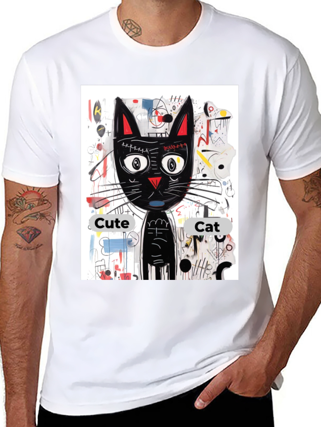 Cool Cat Graphic Tee - Artistic Black Cat Shirt