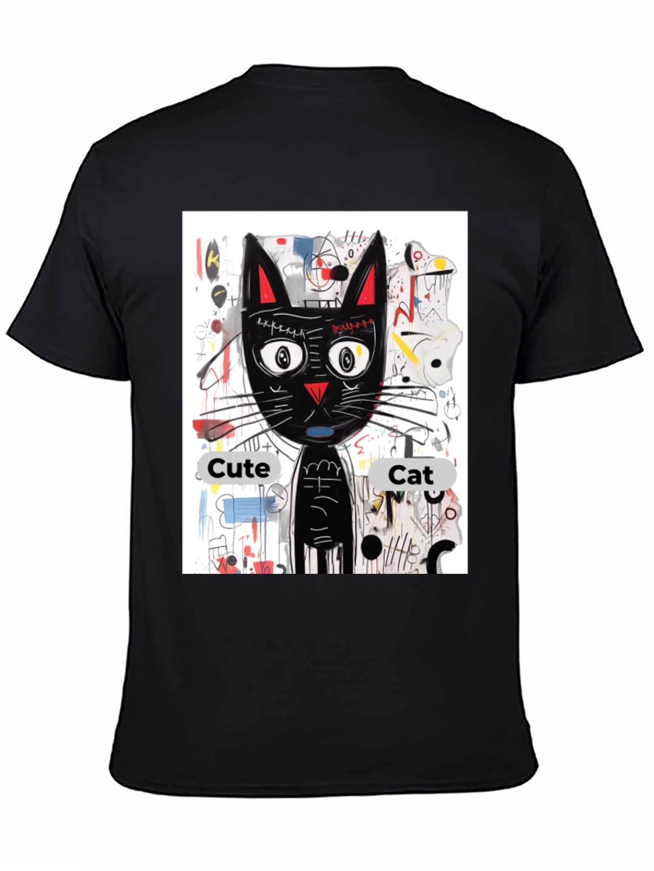 Cool Cat Graphic Tee - Artistic Black Cat Shirt