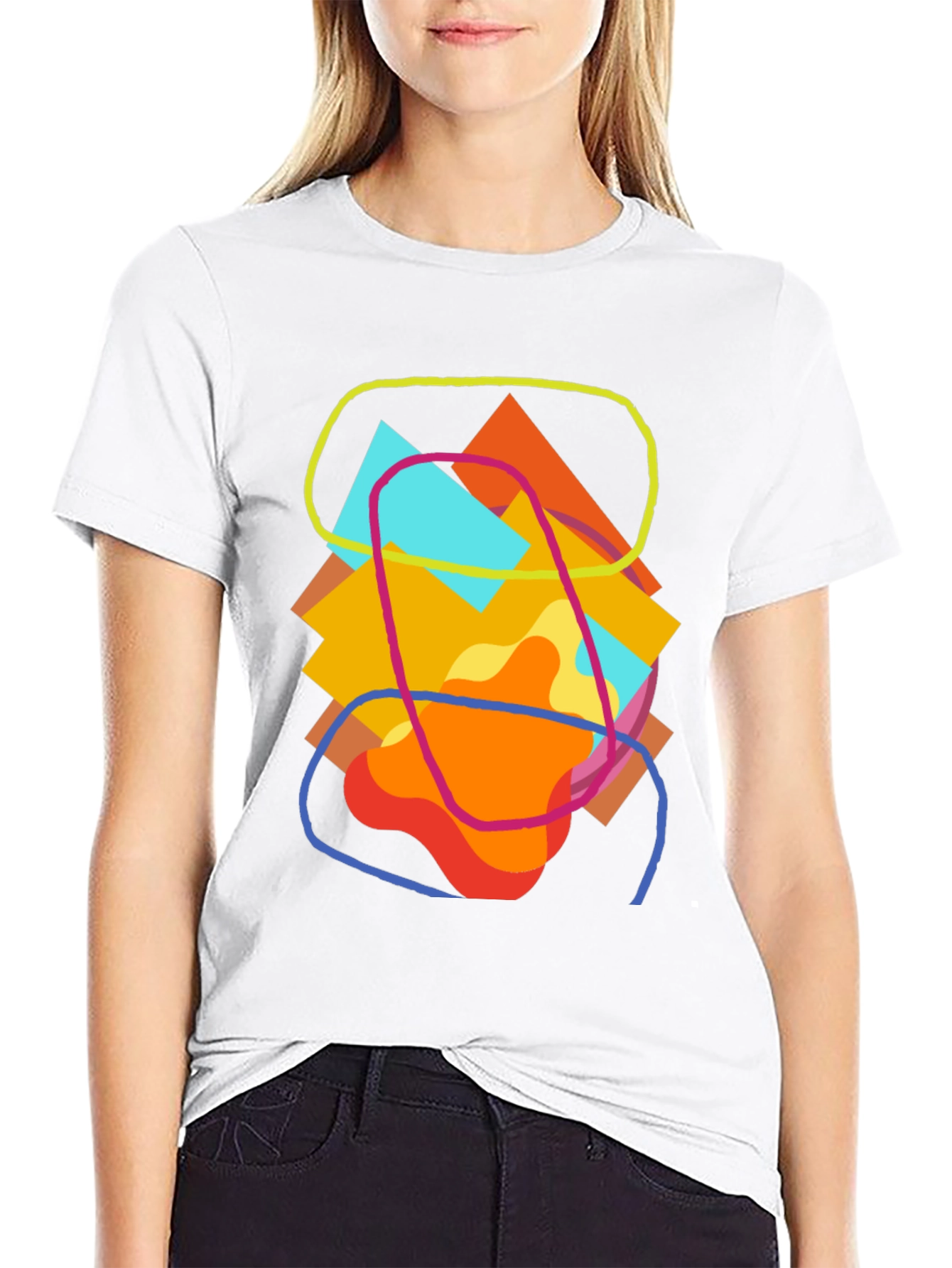 Abstract Geometric Art Tee - Casual Black T-Shirt