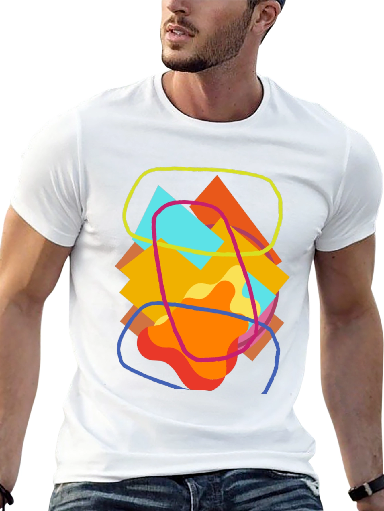 Abstract Geometric Art Tee - Casual Black T-Shirt