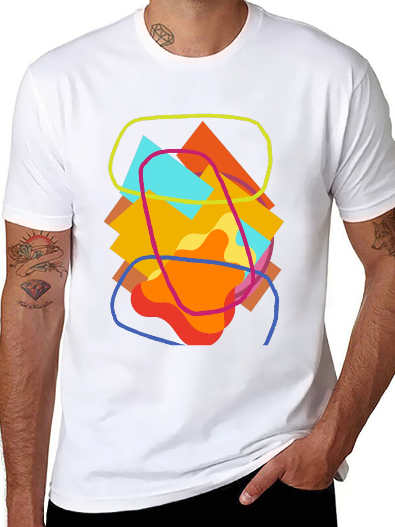 Abstract Geometric Art Tee - Casual Black T-Shirt