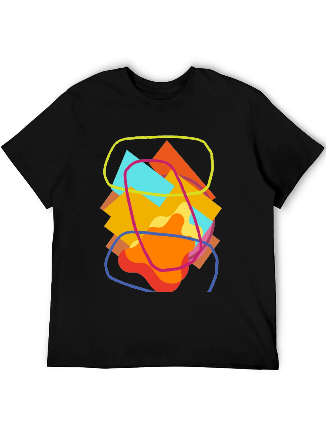 Abstract Geometric Art Tee - Casual Black T-Shirt