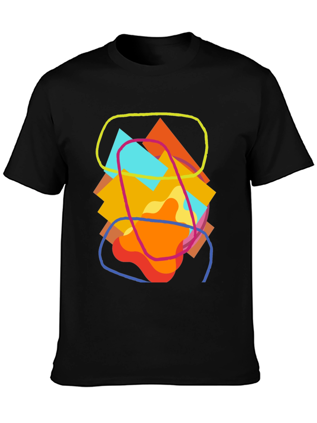 Abstract Geometric Art Tee - Casual Black T-Shirt