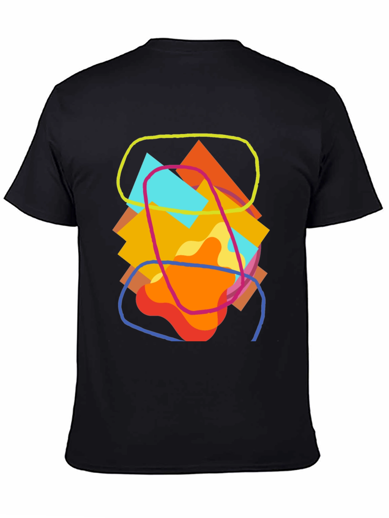 Abstract Geometric Art Tee - Casual Black T-Shirt