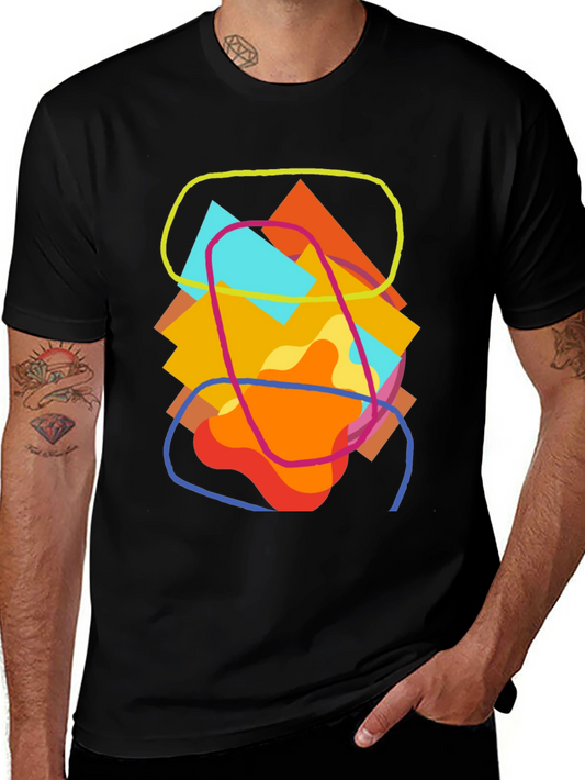 Abstract Geometric Art Tee - Casual Black T-Shirt