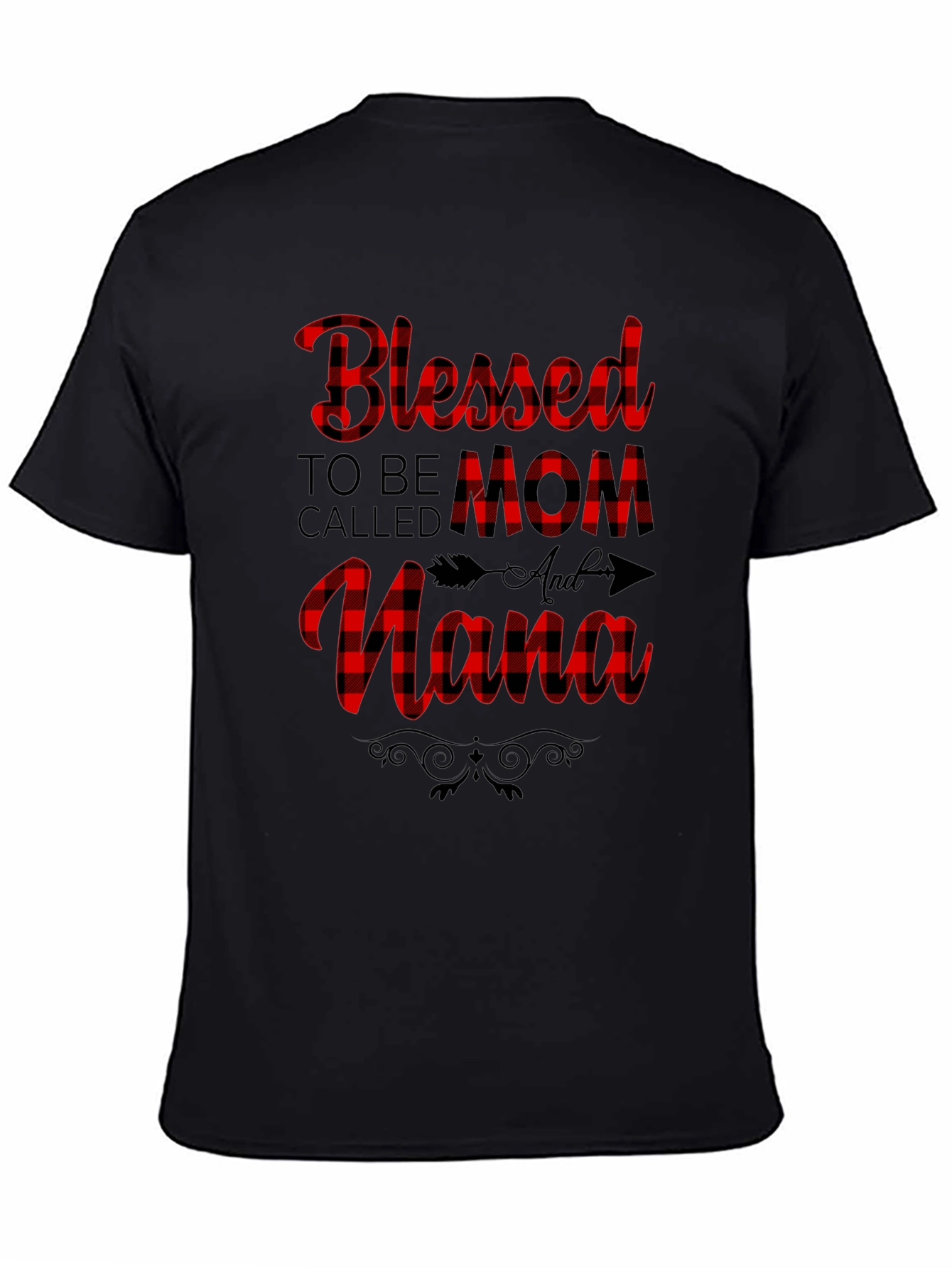 Blessed Mom & Nana Plaid Graphic Tee - Black