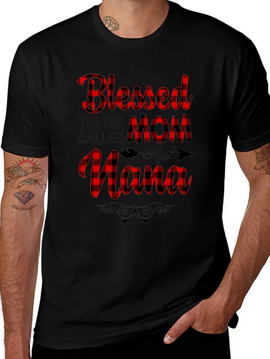 Blessed Mom & Nana Plaid Graphic Tee - Black