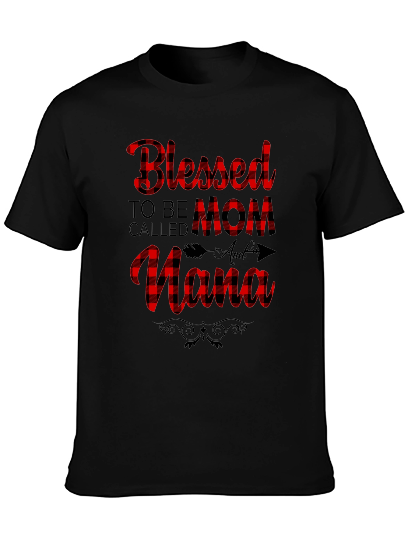 Blessed Mom & Nana Plaid Graphic Tee - Black