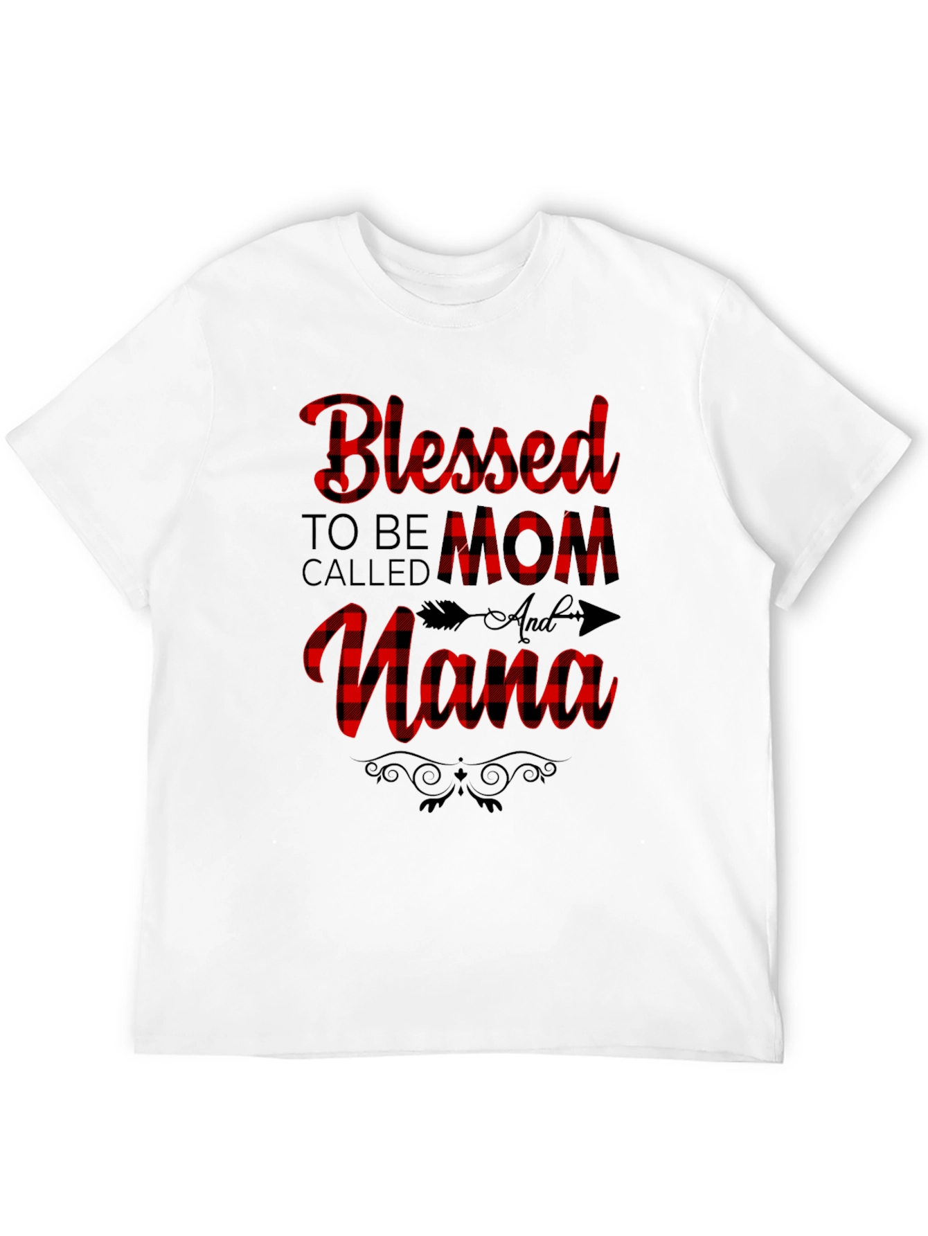 Blessed Mom & Nana Plaid Graphic Tee - Black