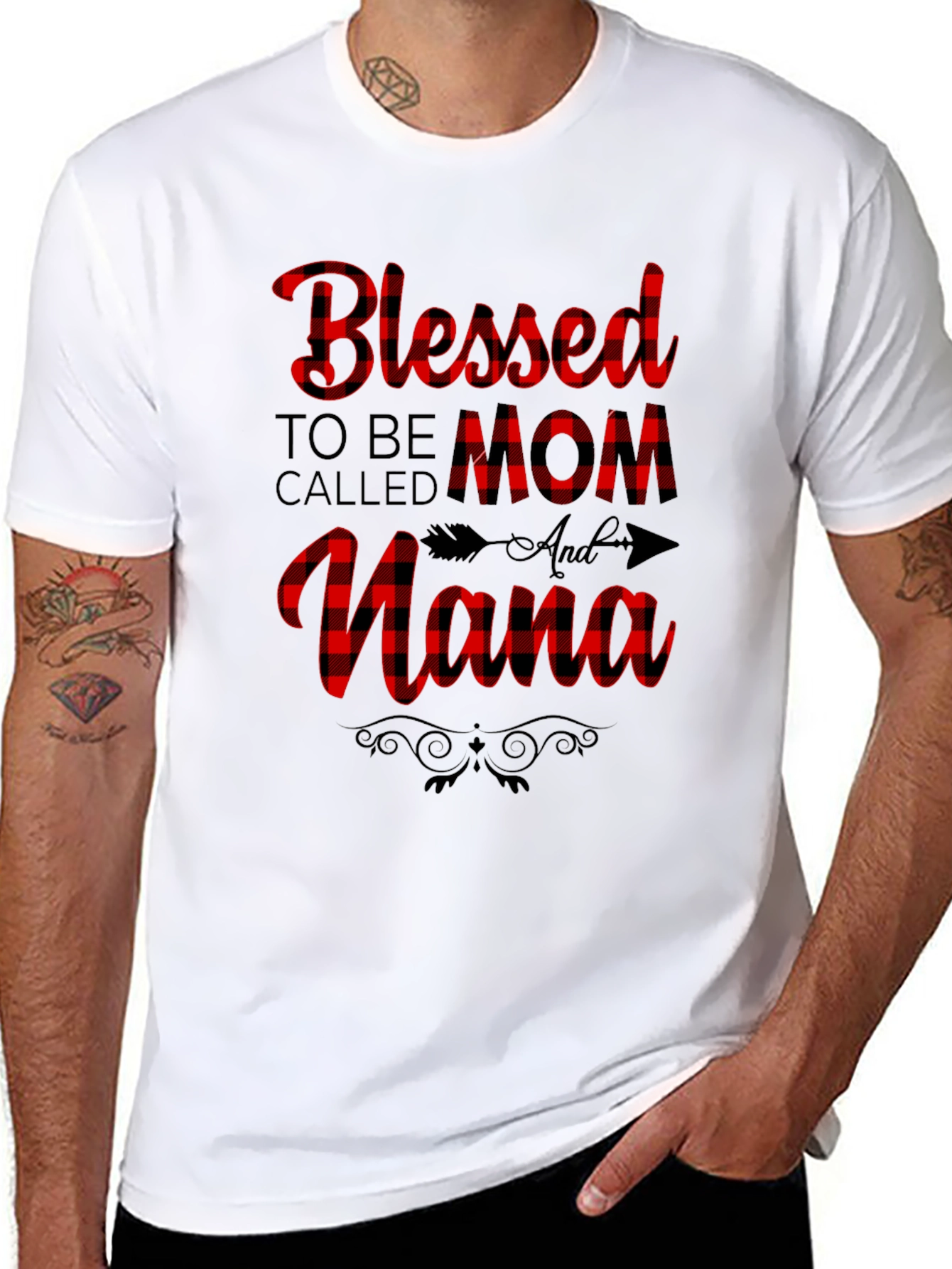 Blessed Mom & Nana Plaid Graphic Tee - Black