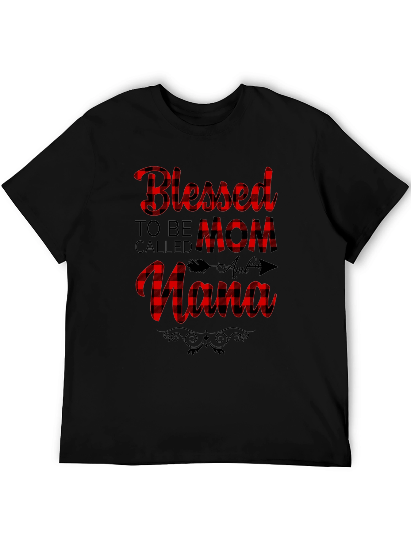 Blessed Mom & Nana Plaid Graphic Tee - Black