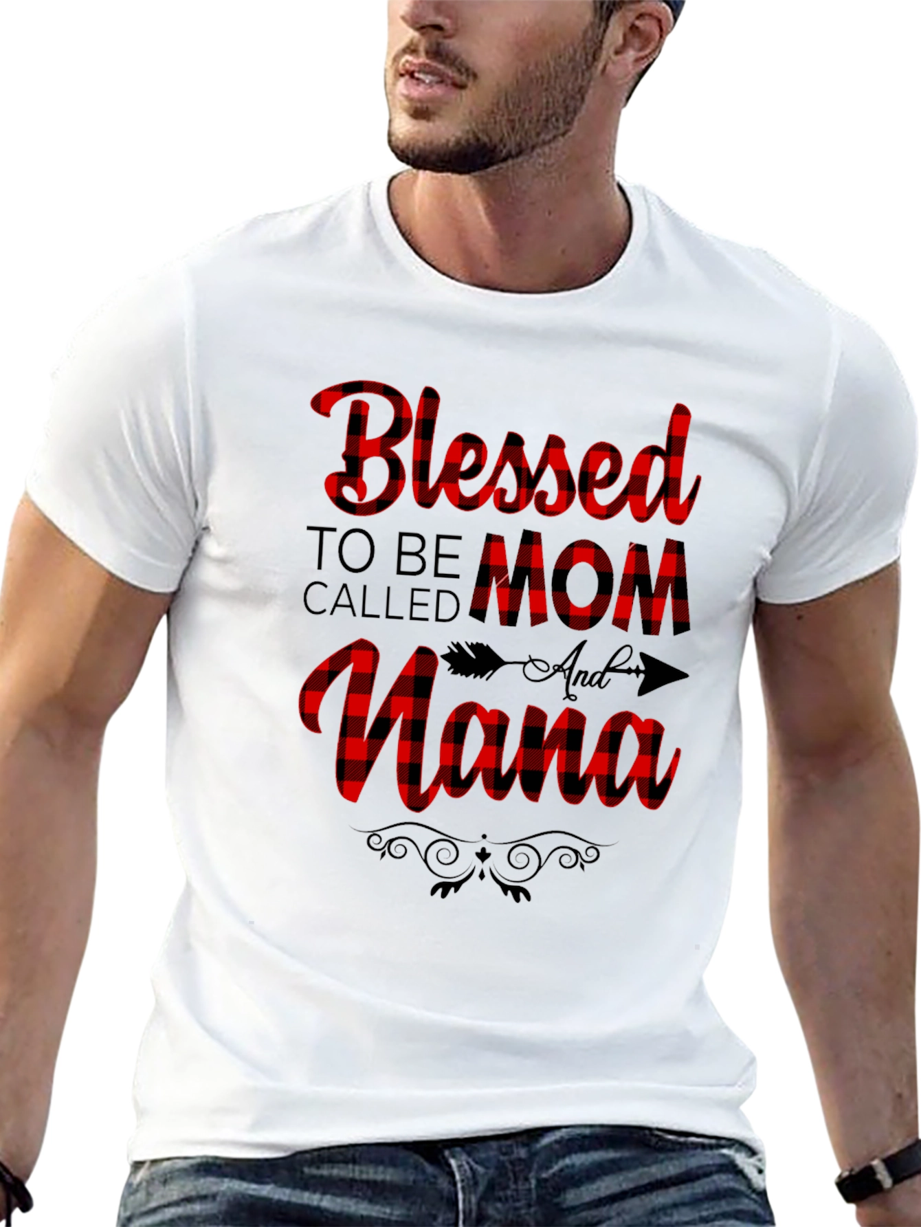Blessed Mom & Nana Plaid Graphic Tee - Black