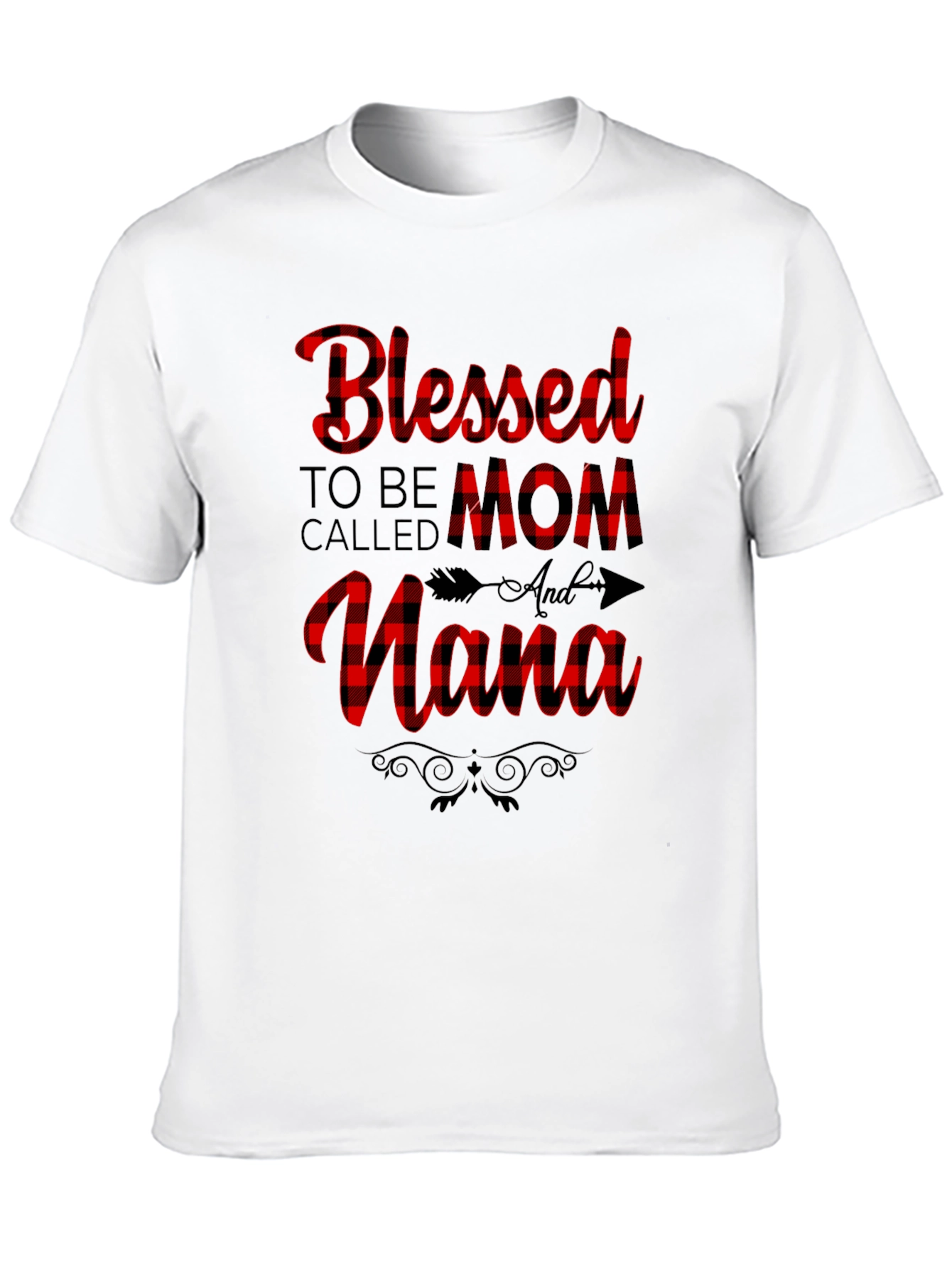 Blessed Mom & Nana Plaid Graphic Tee - Black