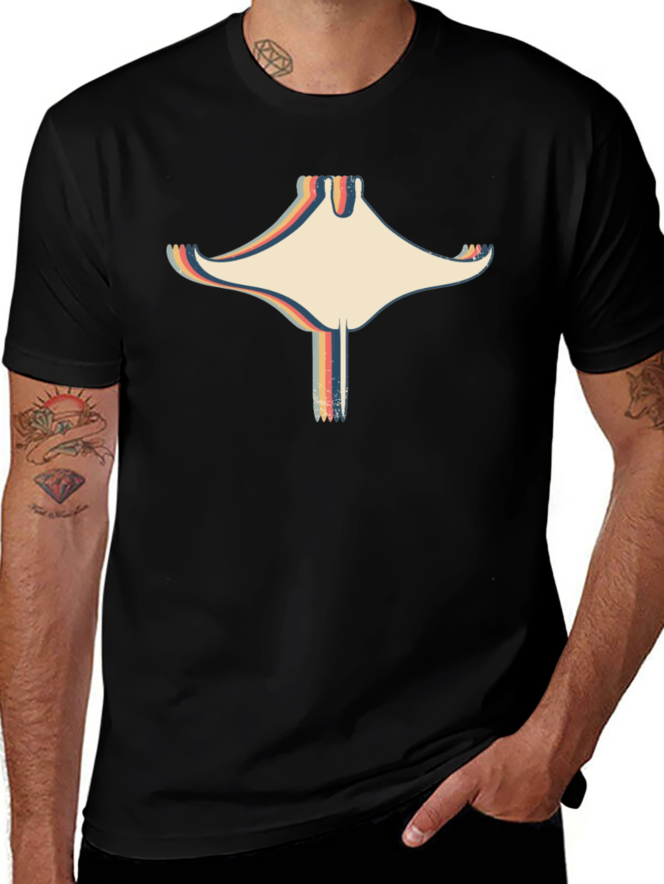 Retro Stingray Graphic Black T-Shirt