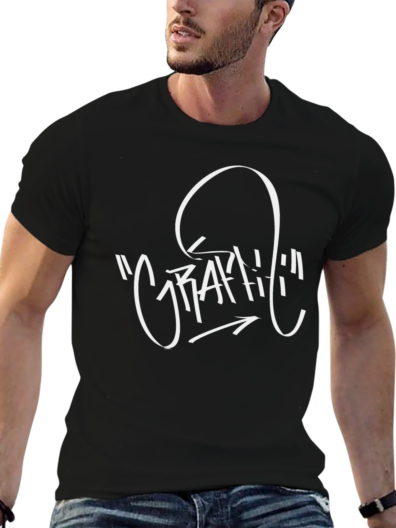 Graffiti Style Tee - Black Cotton Blend Shirt
