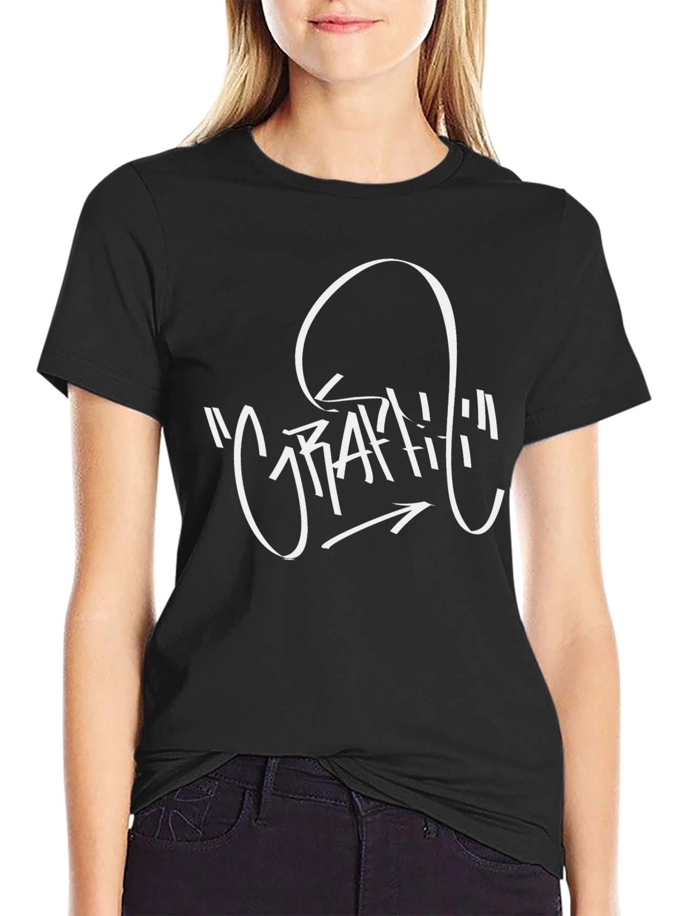 Graffiti Style Tee - Black Cotton Blend Shirt
