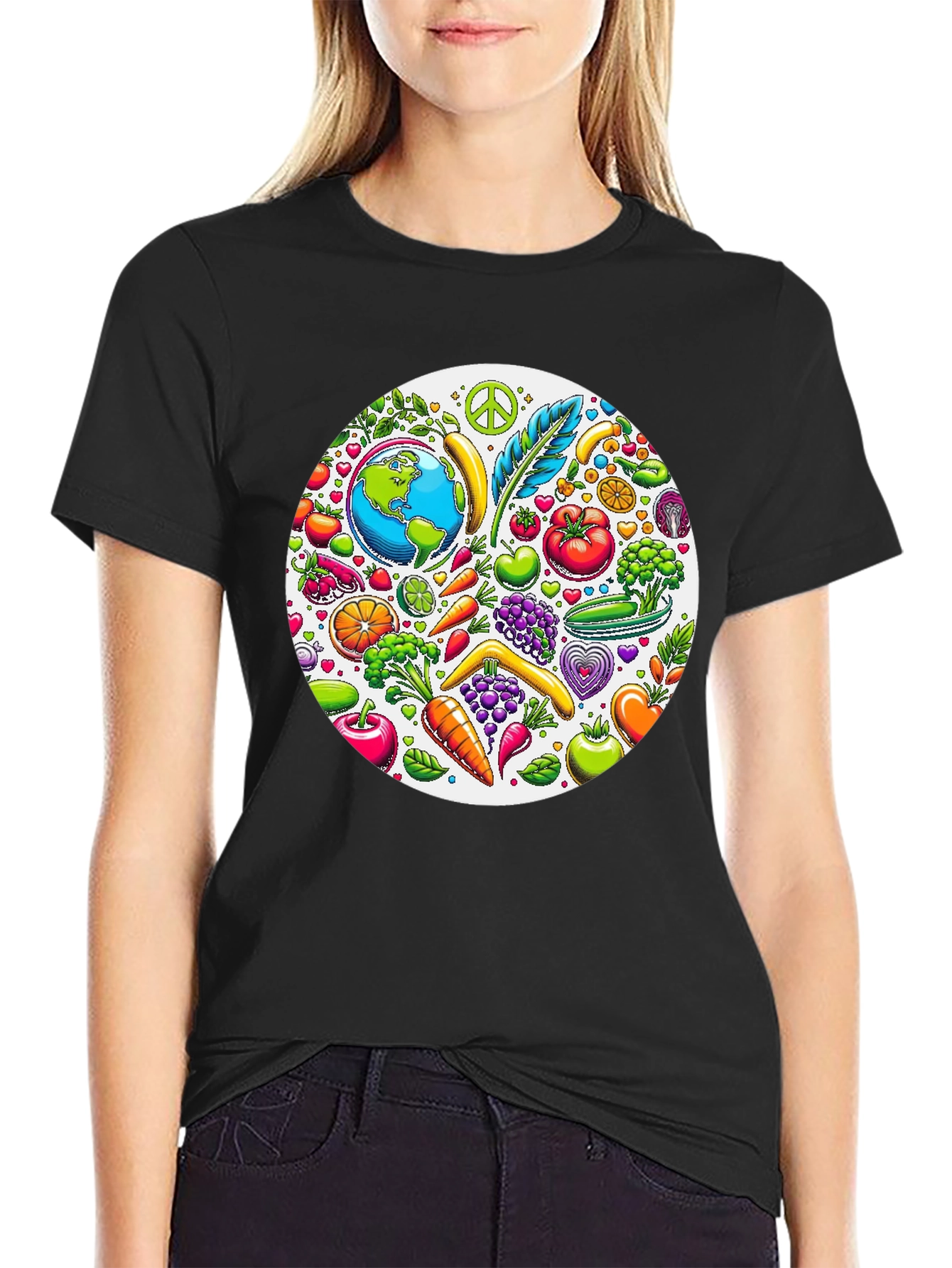 Vegan Earth Graphic Tee - Black