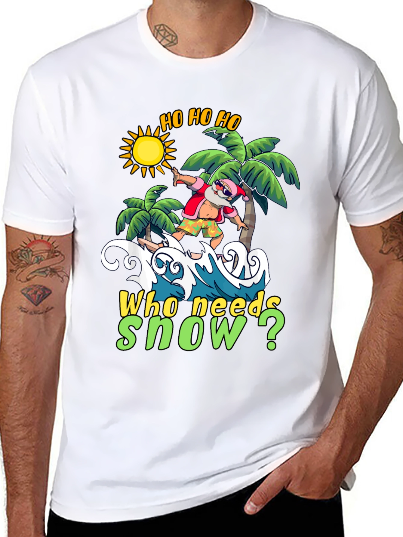 Surfing Santa T-Shirt - Who Needs Snow?