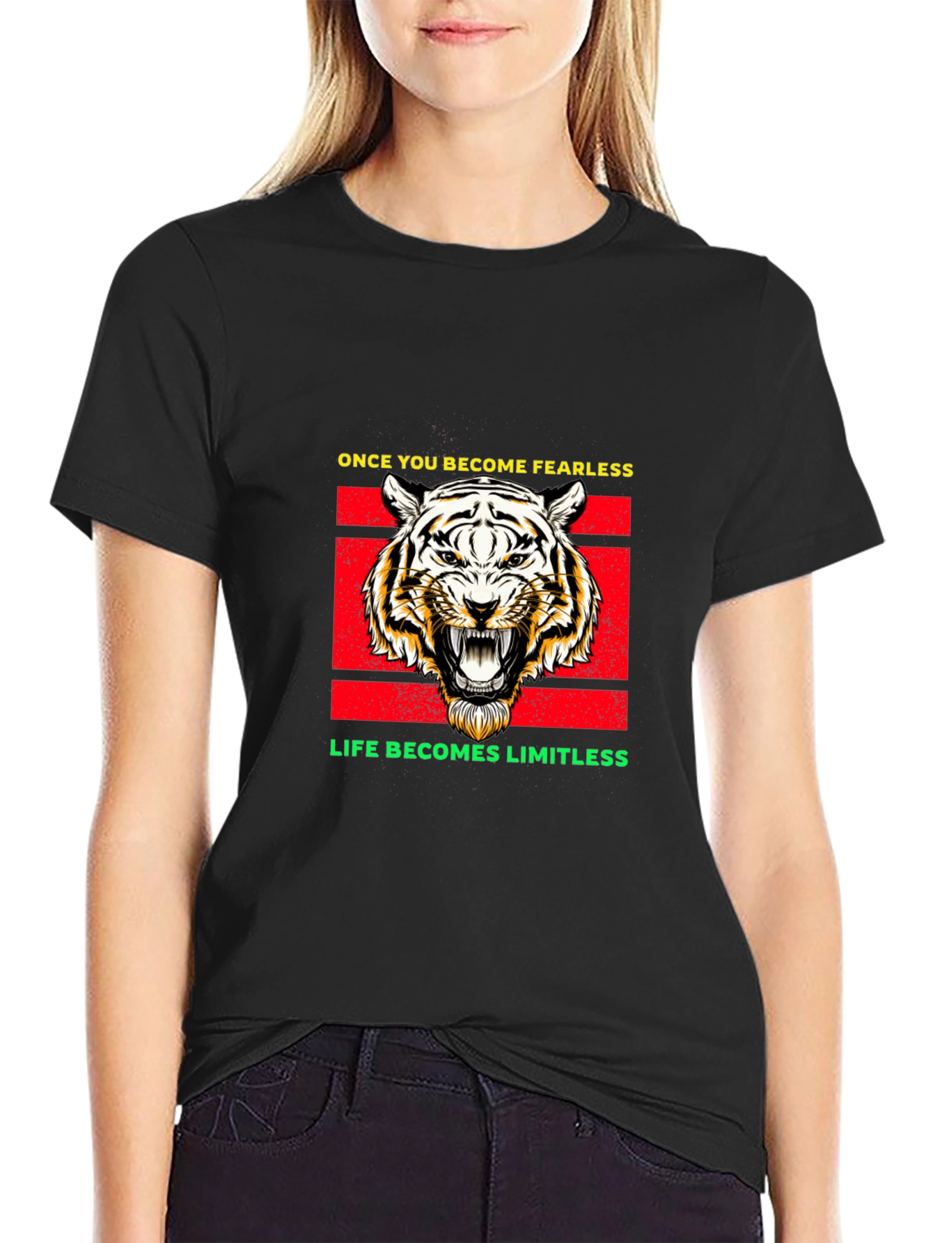 Fearless Tiger Graphic Tee - Black Cotton Blend