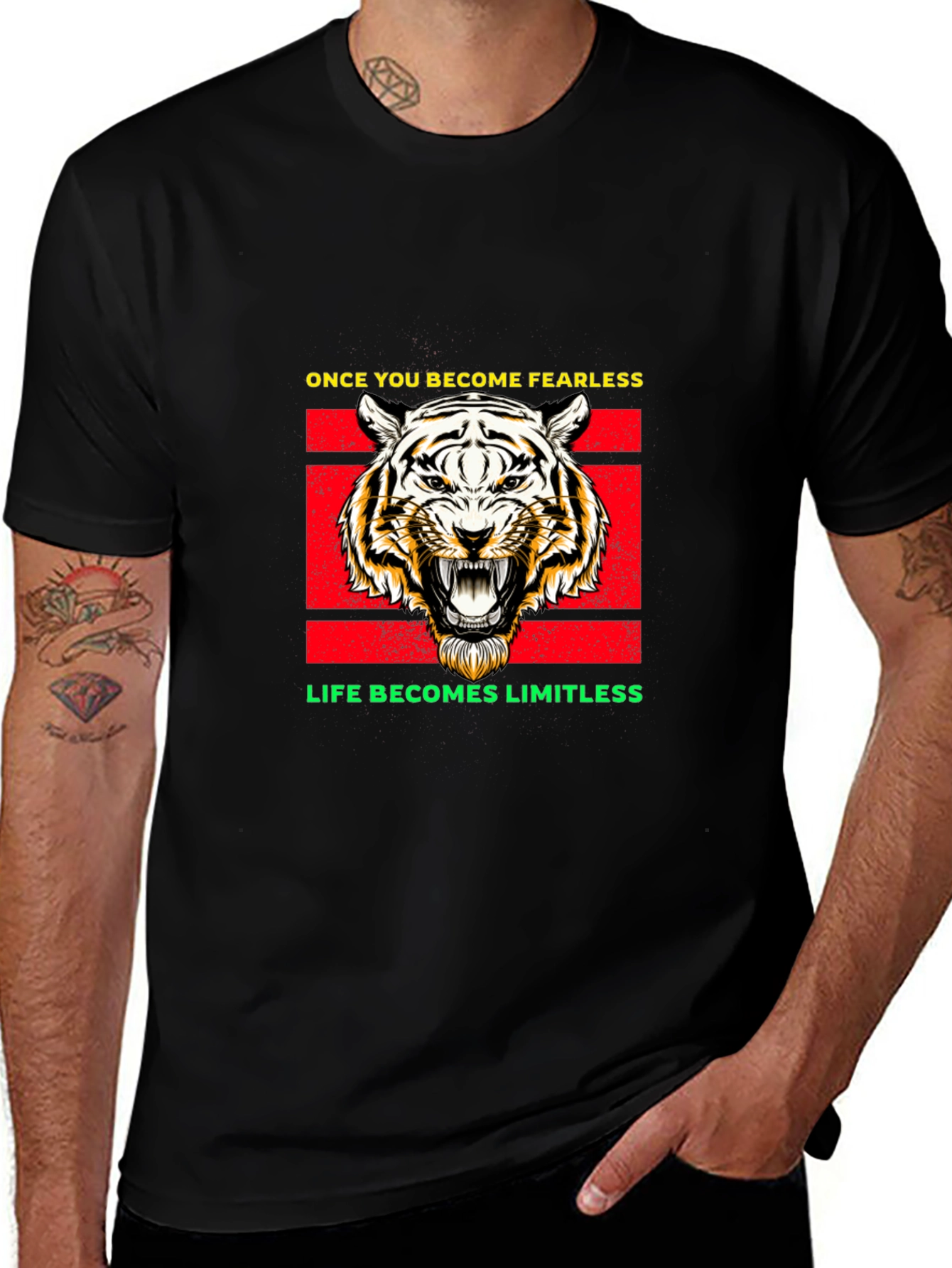 Fearless Tiger Graphic Tee - Black Cotton Blend