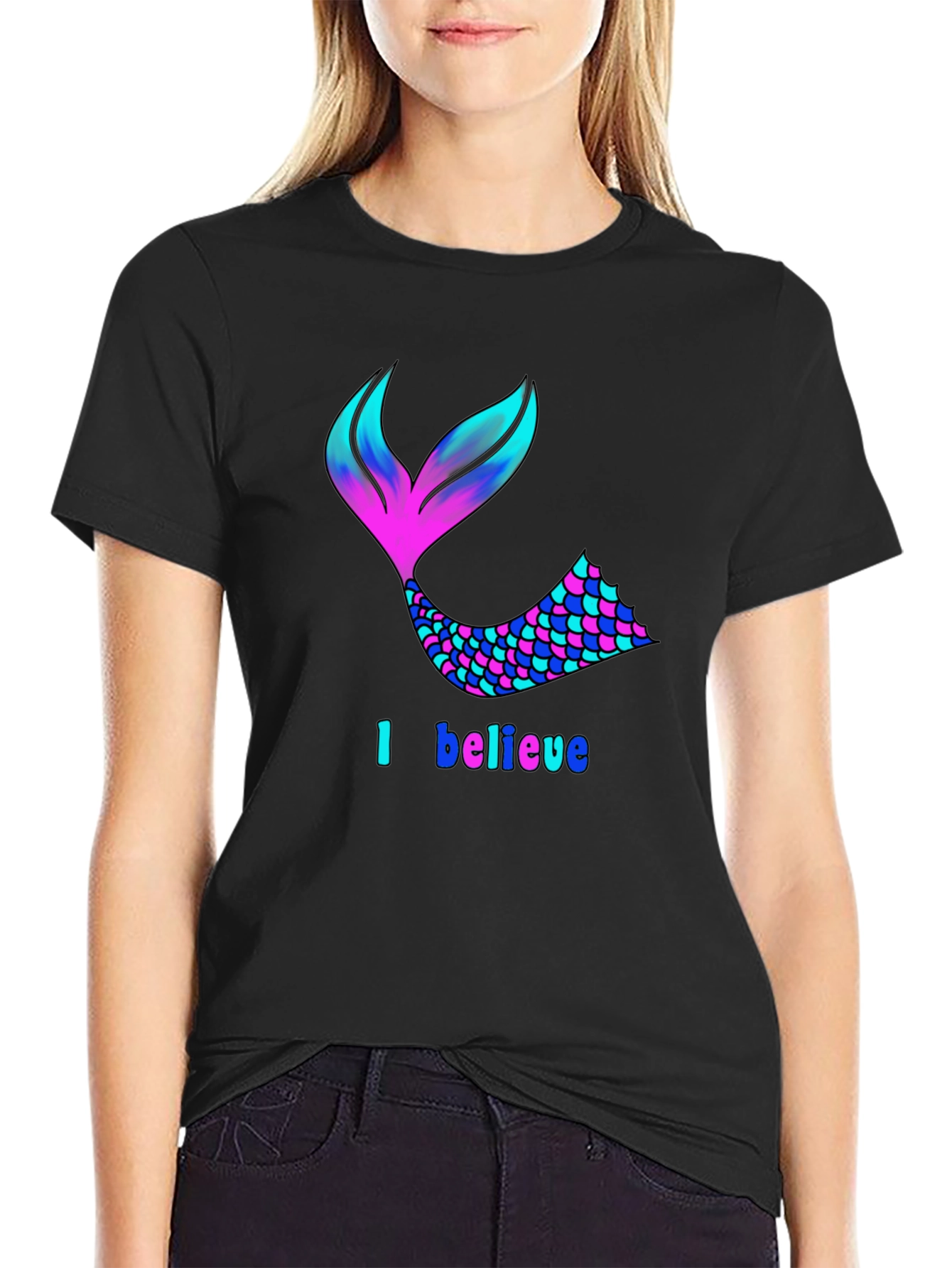 Mermaid Tail I Believe Black T-Shirt