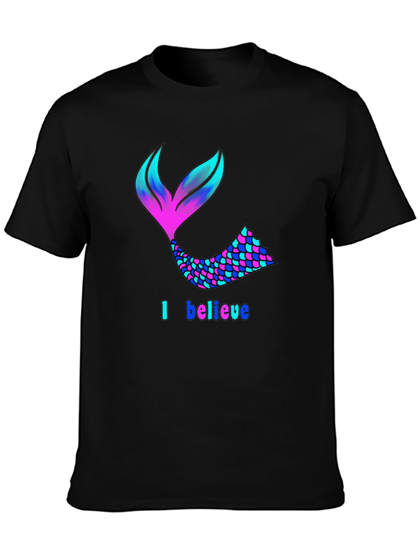 Mermaid Tail I Believe Black T-Shirt