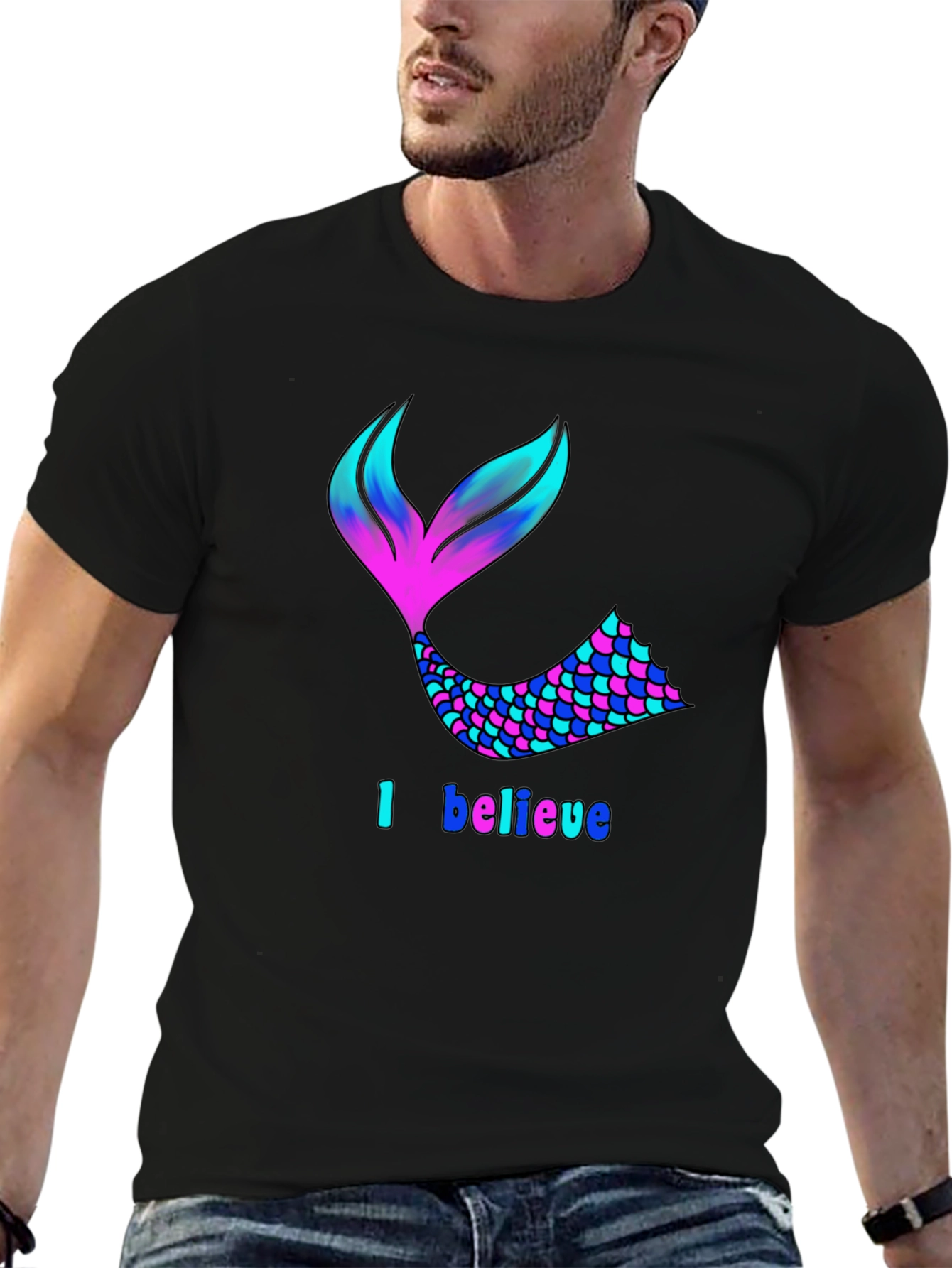 Mermaid Tail I Believe Black T-Shirt