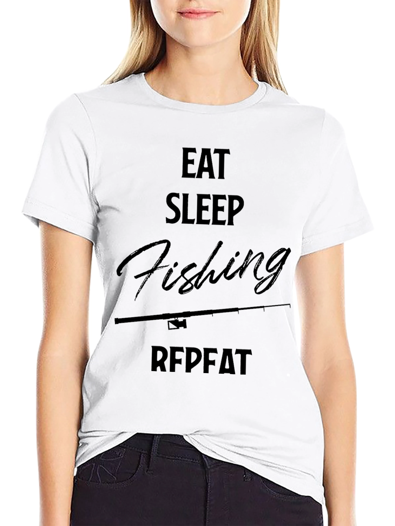 Eat Sleep Fishing Repeat Black Graphic Tee