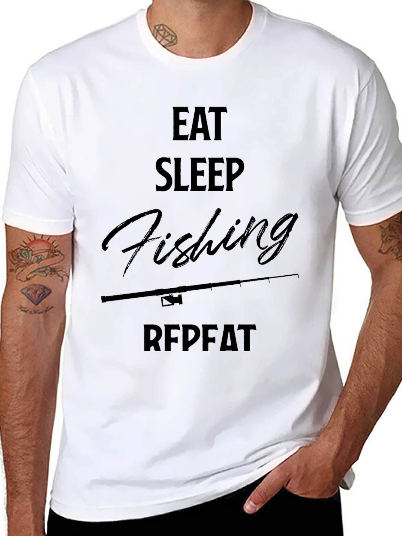 Eat Sleep Fishing Repeat Black Graphic Tee