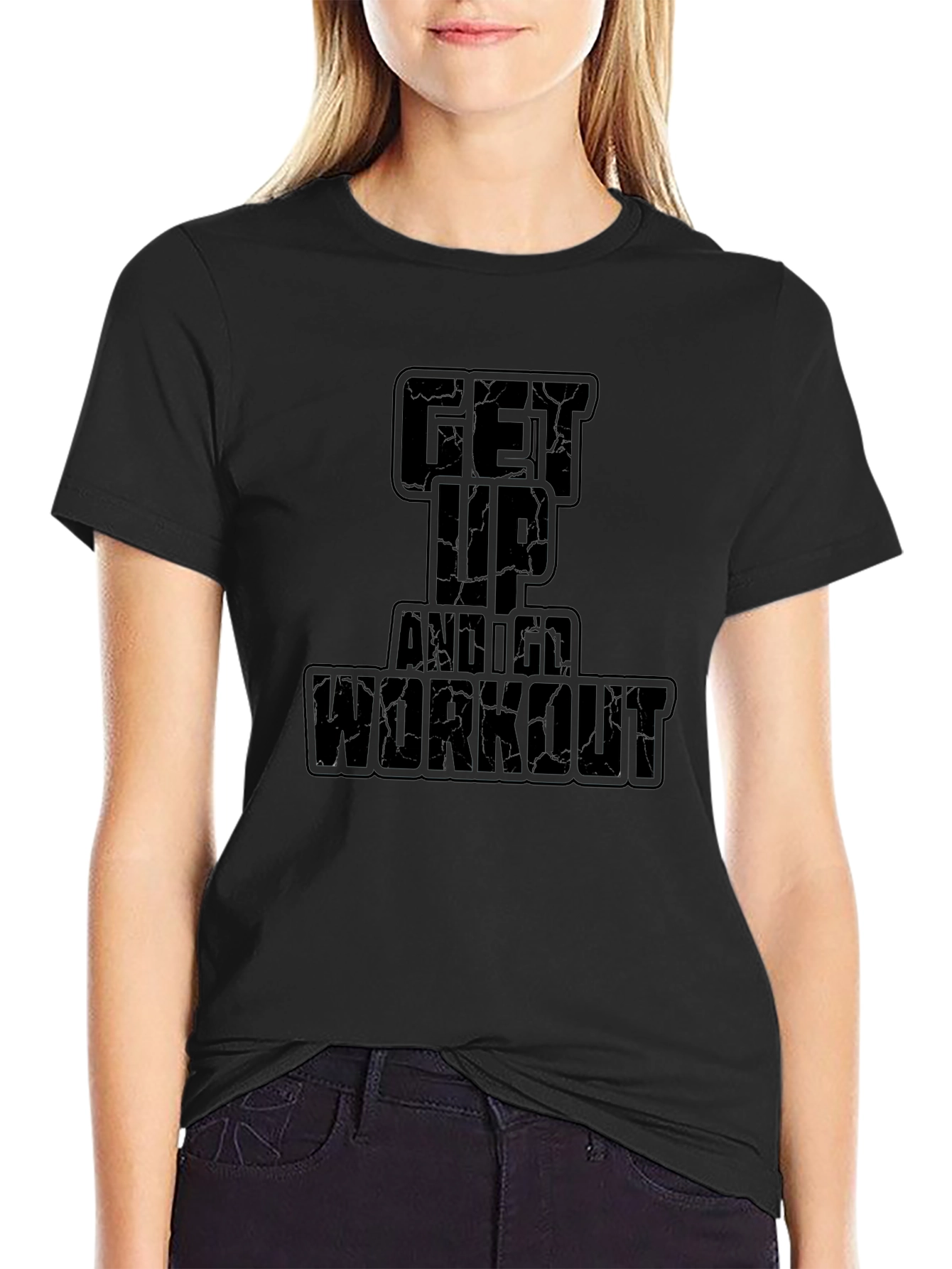 Get Up and Workout Black Graphic Tee