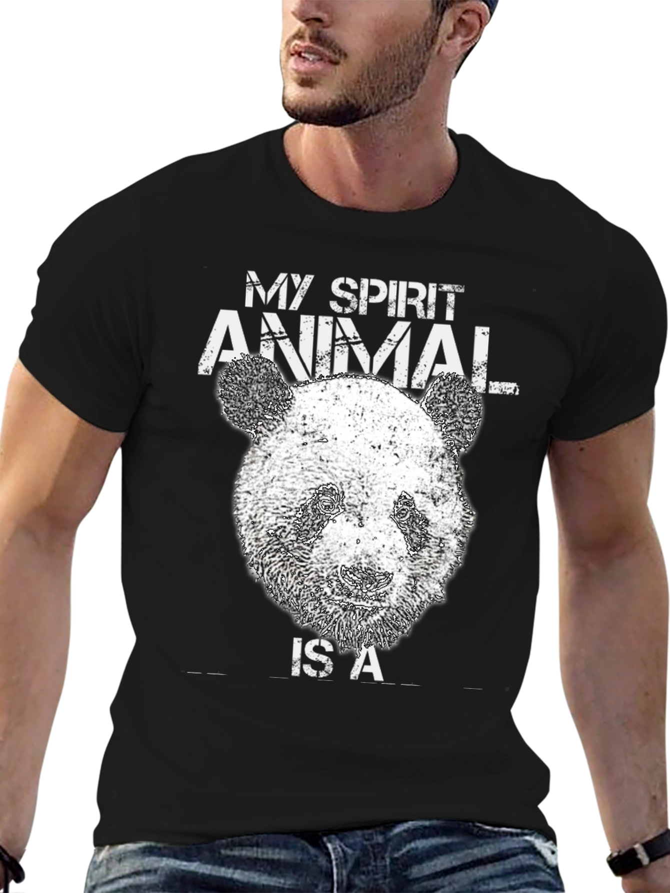 Panda Spirit Animal Black Graphic T-Shirt